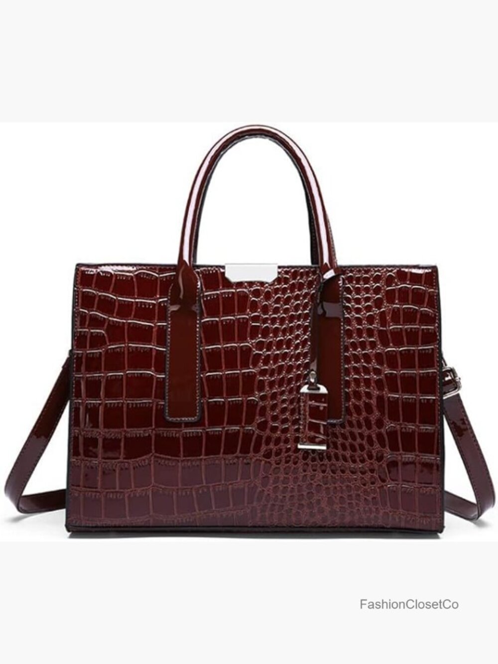 PU Leather Top Handle Satchel Handbag Crocodile Pattern Shoulder Bag Tote